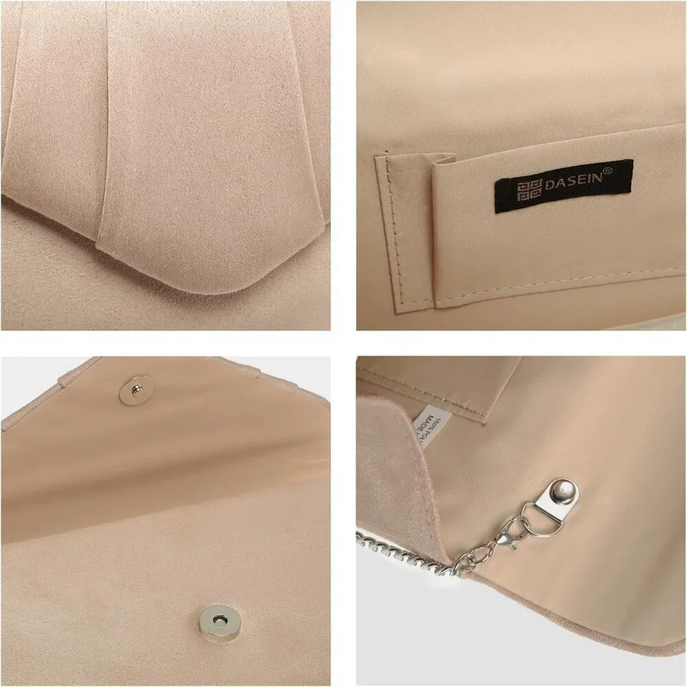 Women's Velvet Evening Clutch Purse Faux Suede Bridal Party Handbag